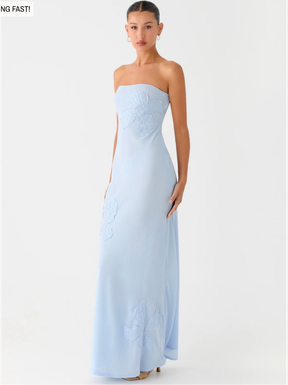 Peppermayo Strapless Light Blue Beaded Maxi Dress- Size 6 - Picture 1 of 5